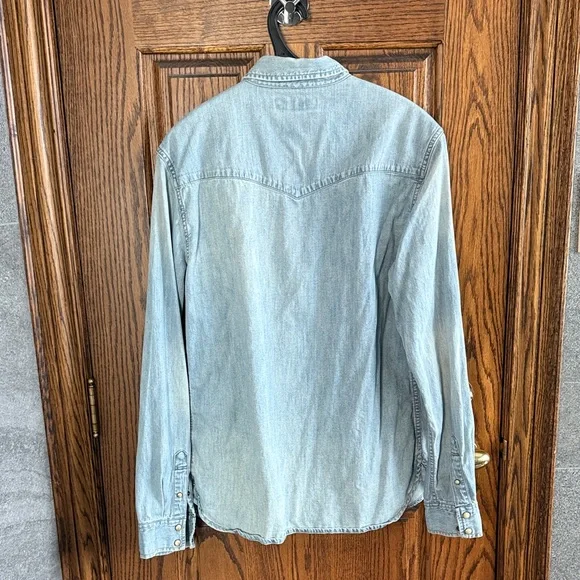 All Saints Light Blue Denim Button-Down Shirt - Picture 4 of 4